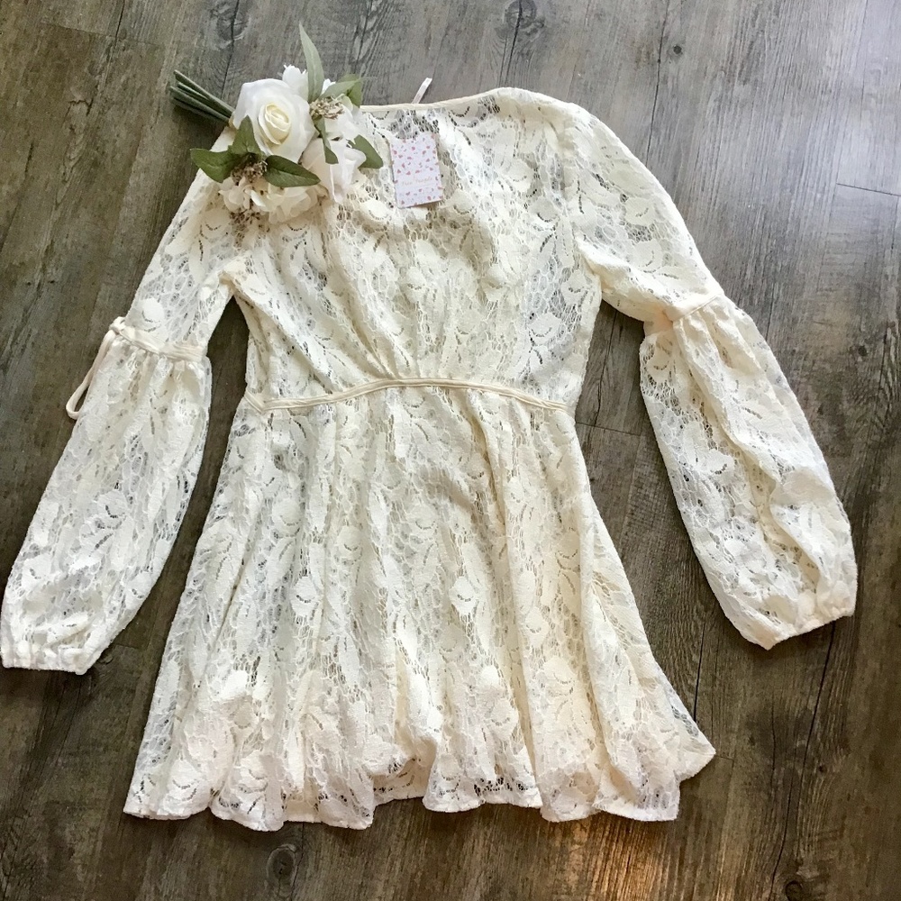 NWT Free People Ruby Cream Boho Mini Lace Dress - Picture 2 of 3